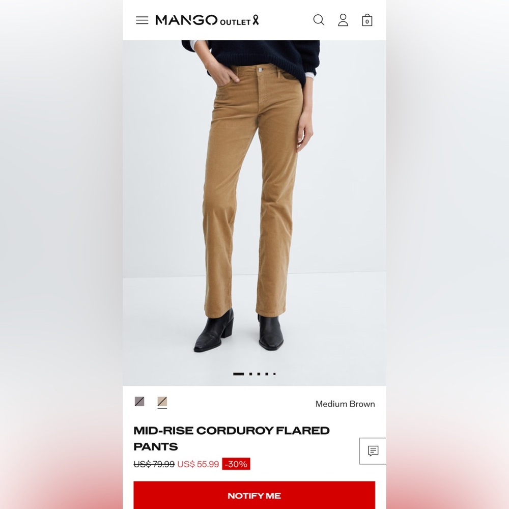 Mango Mid-Rise Corduroy Flared Pants size 0